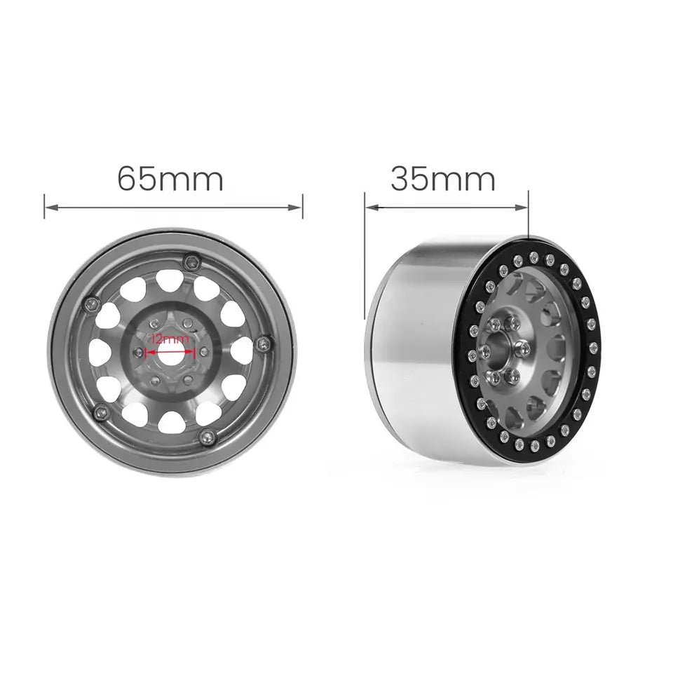 1.9" Black and Red Alloy Beadlock Wheels (4)