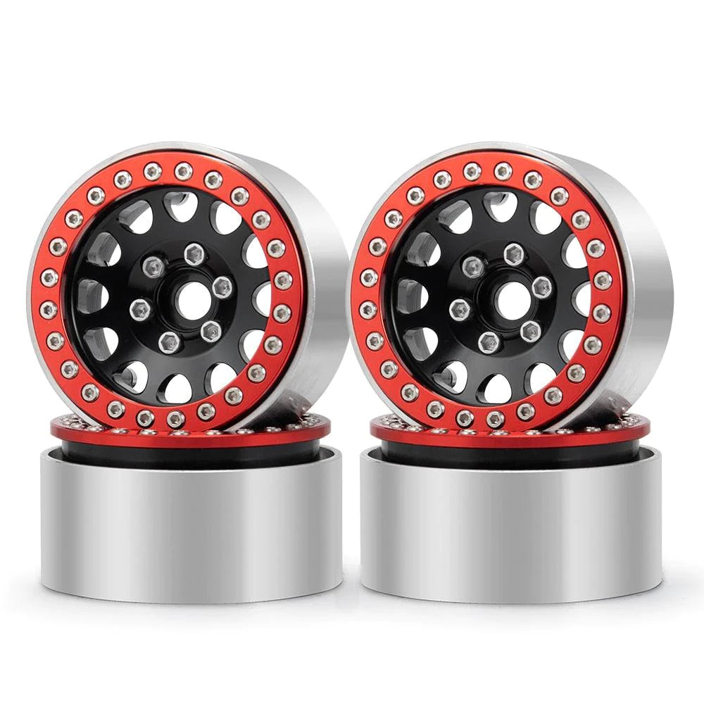 1.9" Black and Red Alloy Beadlock Wheels (4)