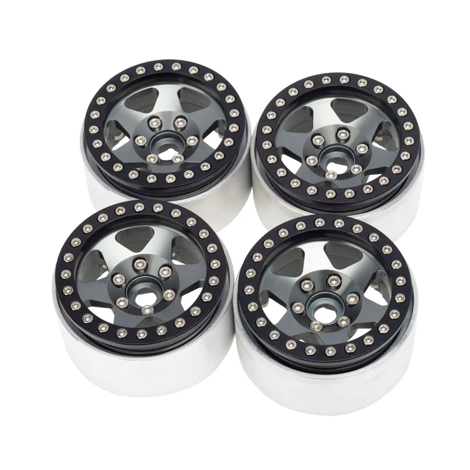 1.9" Silver and Black Alloy Star Beadlock Wheels (4)
