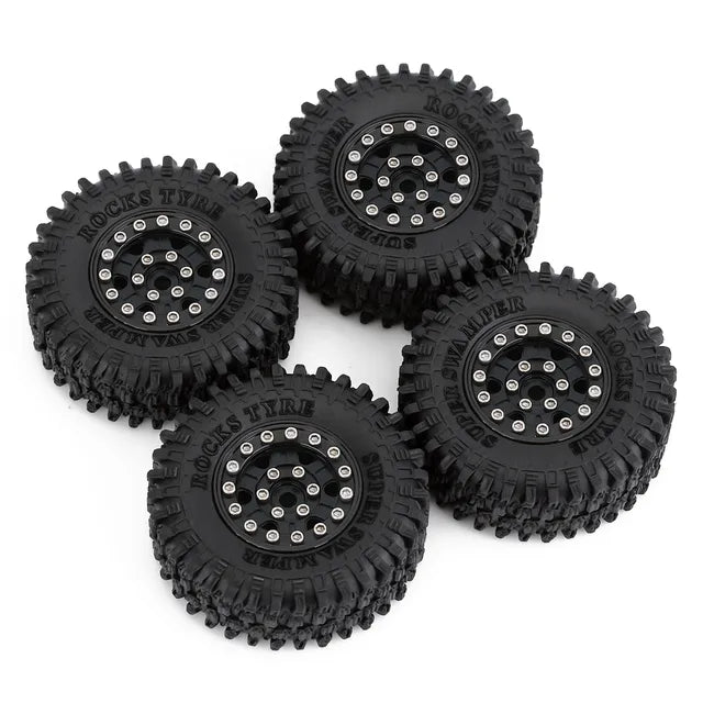 1/24 Hyrax Front/Rear 1.0" Tires Mounted 7mm Black Impulse (4): SCX24